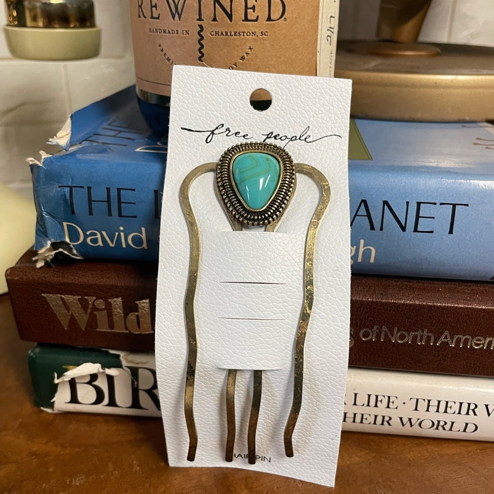 NWT Free People Gold Metal + Turquoise Western Bohemian Large Hair Clip Pin - Picture 2 of 11